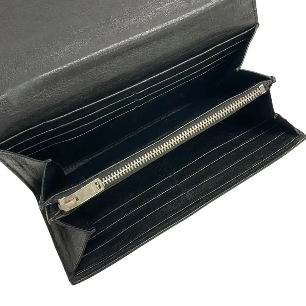 Saint Laurent PARIS Long Wallet 372404 Black Silver Leather Hardware